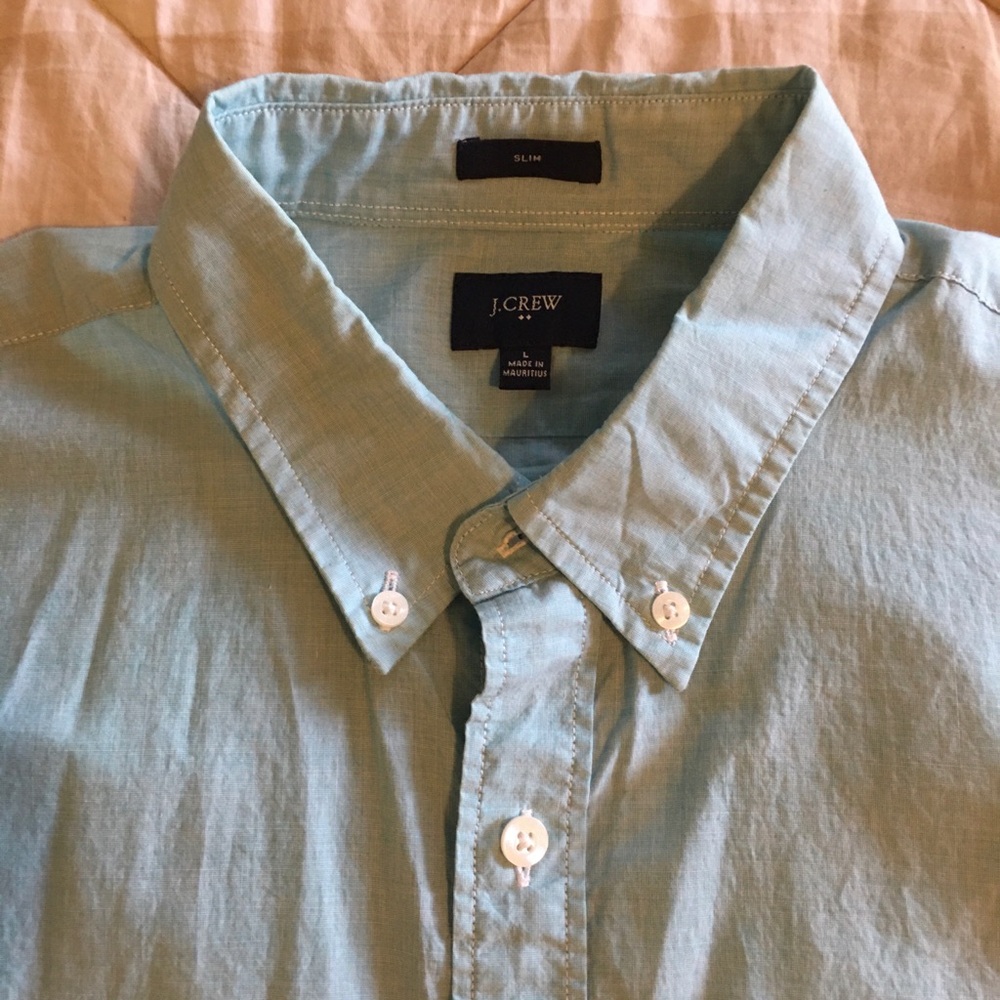J. Crew Factory Mens Light Blue Cotton Button Down Shirt Size L Slim Fit